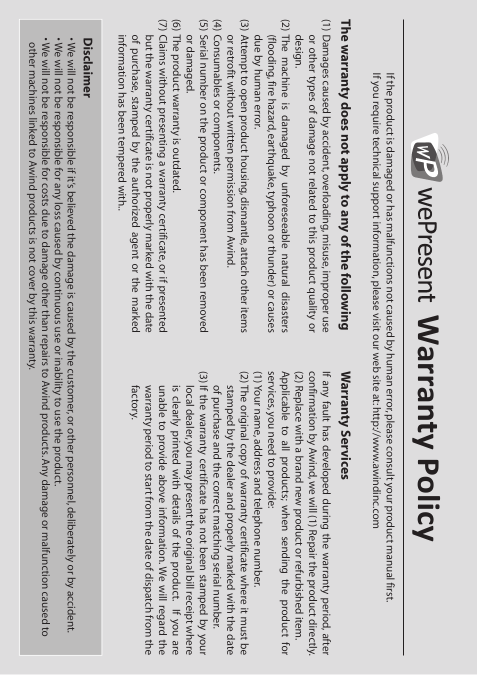 Warranty policy, War ran ty s er vic es | Awind wePresent WiPG-920 Quick Install Guide User Manual | Page 17 / 20