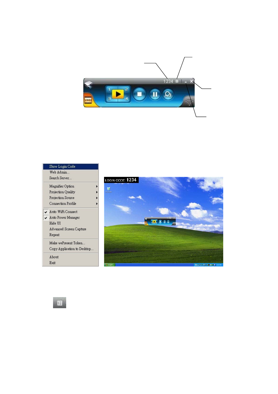 7 menu description, 1 show login code, 2 open admin web page | Awind wePresent WiPG-910 User's Manual User Manual | Page 13 / 48