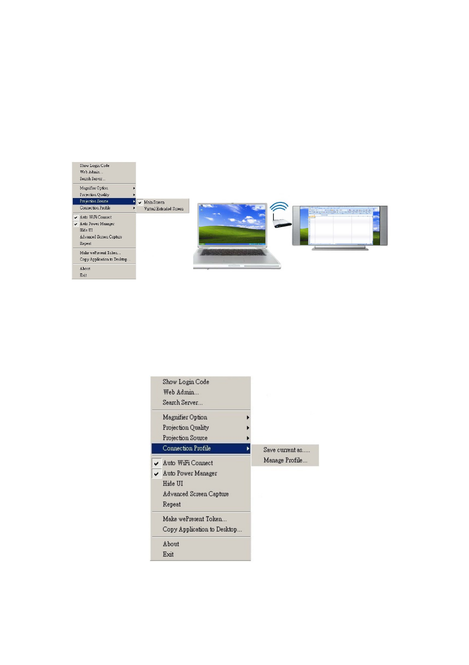 6 projection source, 7 connection profile | Awind wePresent WiPG-910 User's Manual User Manual | Page 16 / 48