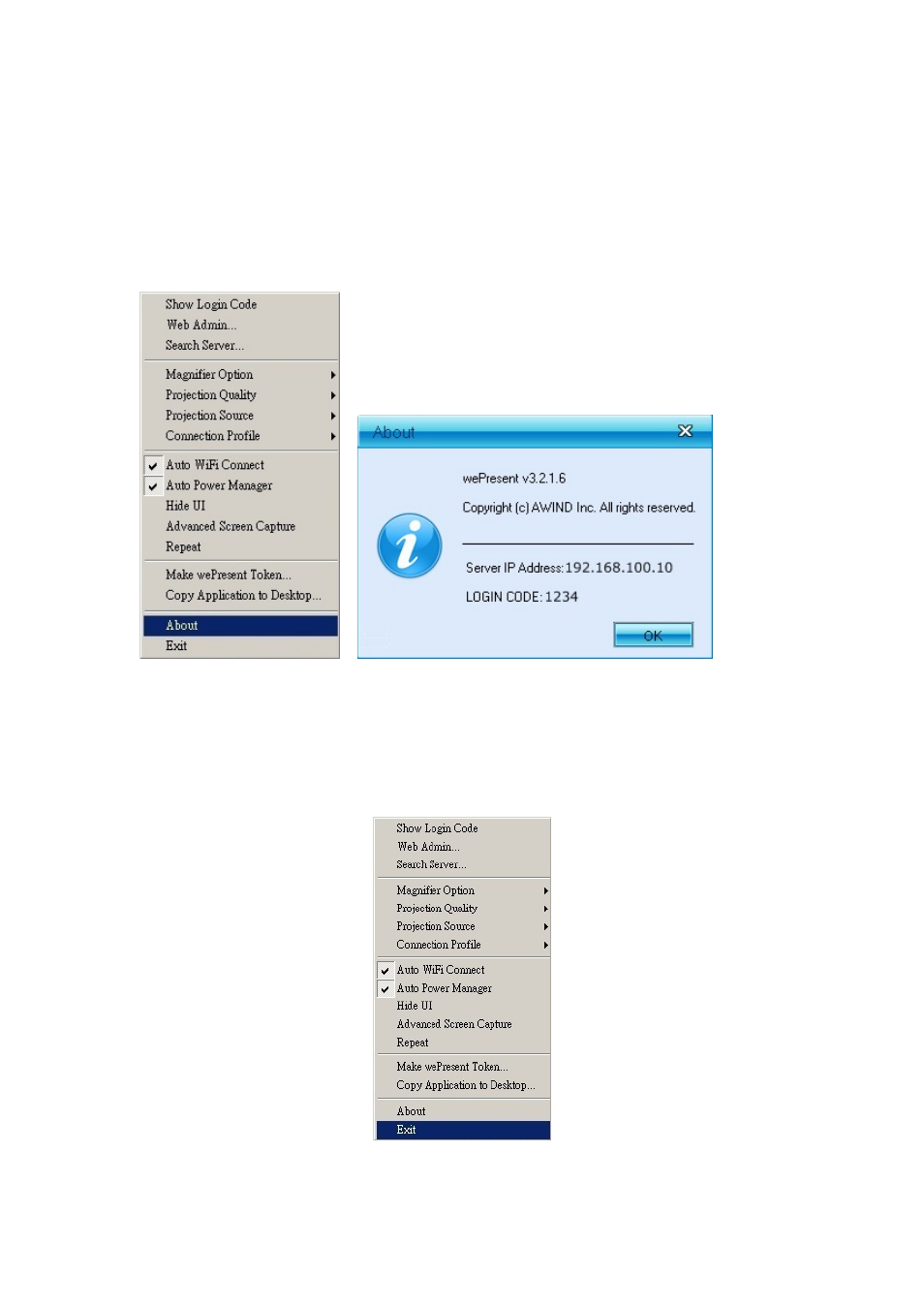 15 about, 16 exit | Awind wePresent WiPG-910 User's Manual User Manual | Page 22 / 48