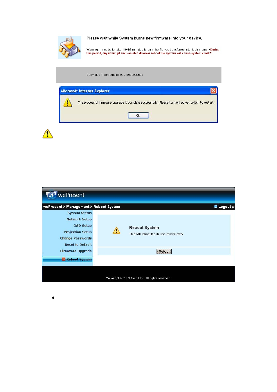 8 reboot system | Awind wePresent WiPG-910 User's Manual User Manual | Page 43 / 48