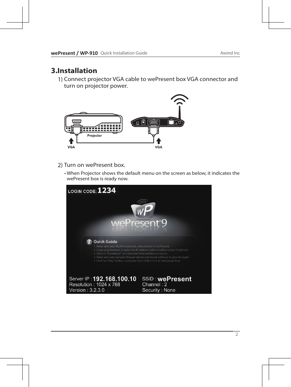 Installation | Awind wePresent WiPG-910 Quick Install Guide User Manual | Page 3 / 24