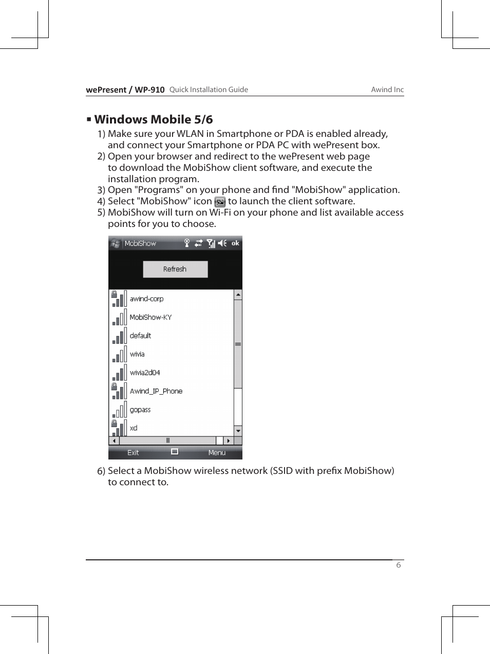 Windows mobile 5/6 | Awind wePresent WiPG-910 Quick Install Guide User Manual | Page 7 / 24