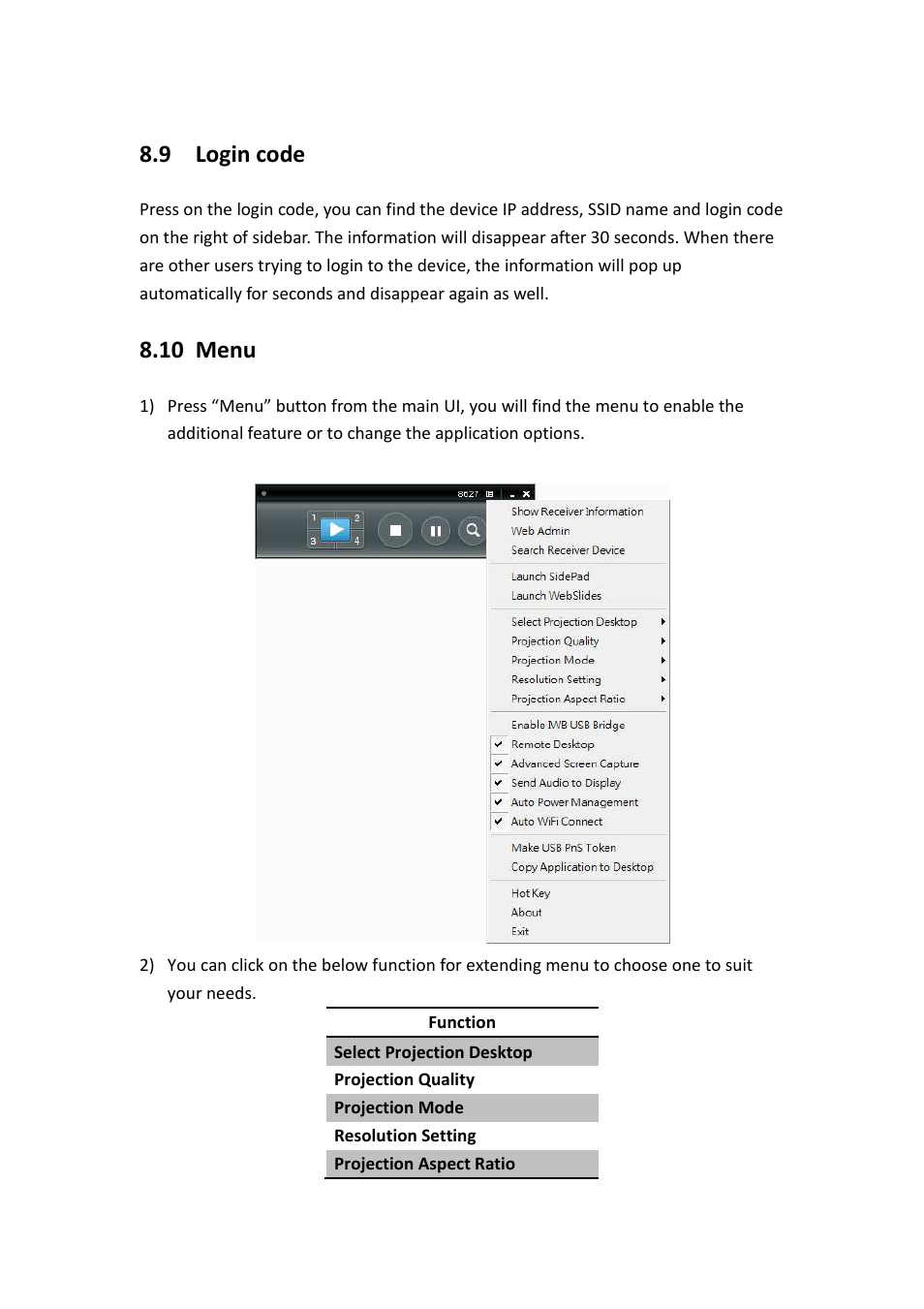 9 login code, 10 menu | Awind WIGA / WGA-510 User's Manual User Manual | Page 18 / 59