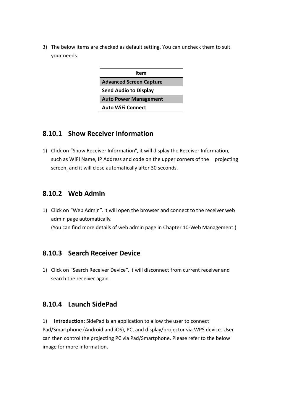 1 show receiver information, 2 web admin, 3 search receiver device | 4 launch sidepad | Awind WIGA / WGA-510 User's Manual User Manual | Page 19 / 59