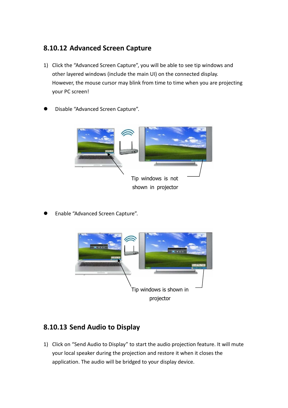 12 advanced screen capture, 13 send audio to display | Awind WIGA / WGA-510 User's Manual User Manual | Page 25 / 59