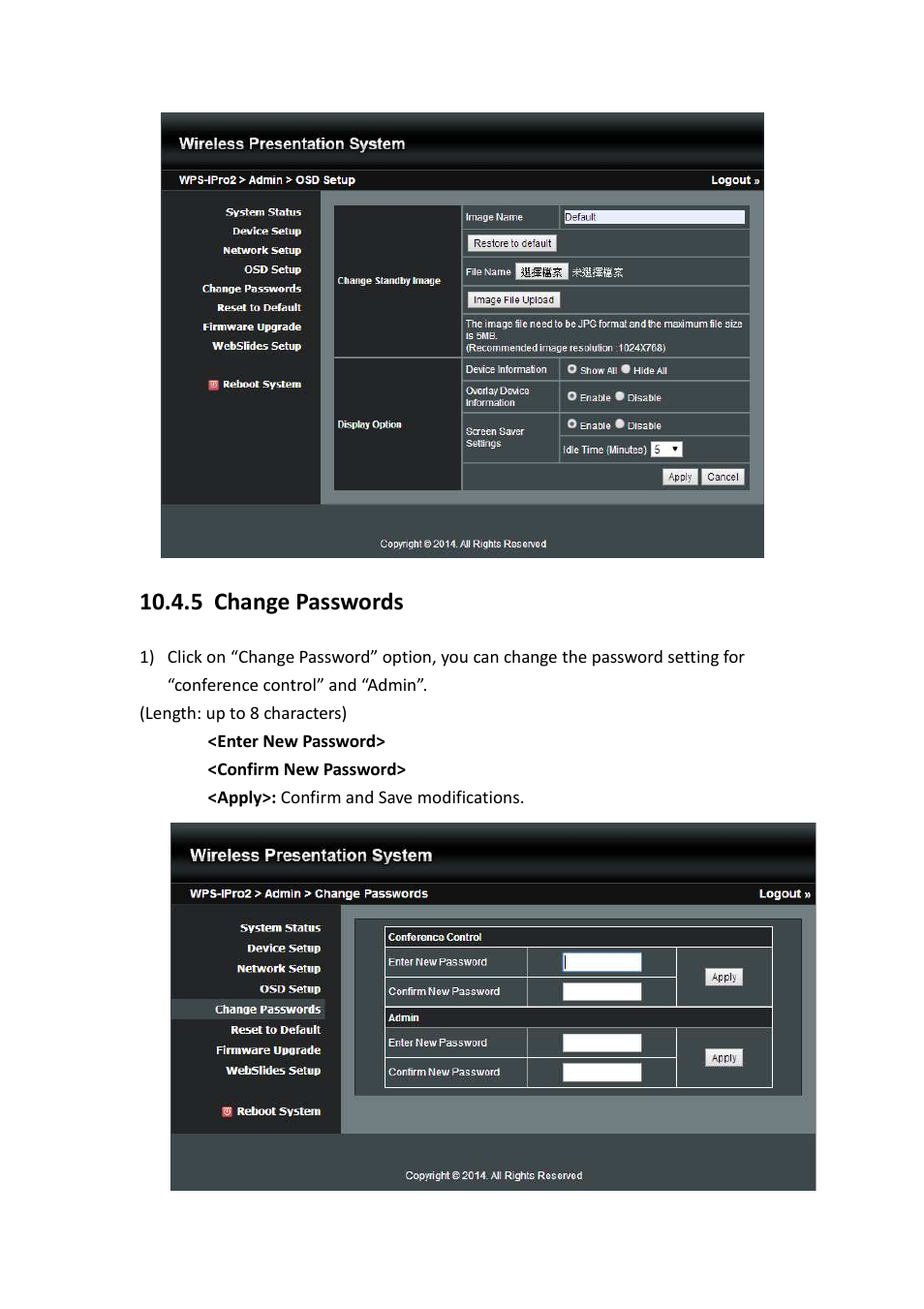 5 change passwords | Awind WIGA / WGA-510 User's Manual User Manual | Page 54 / 59