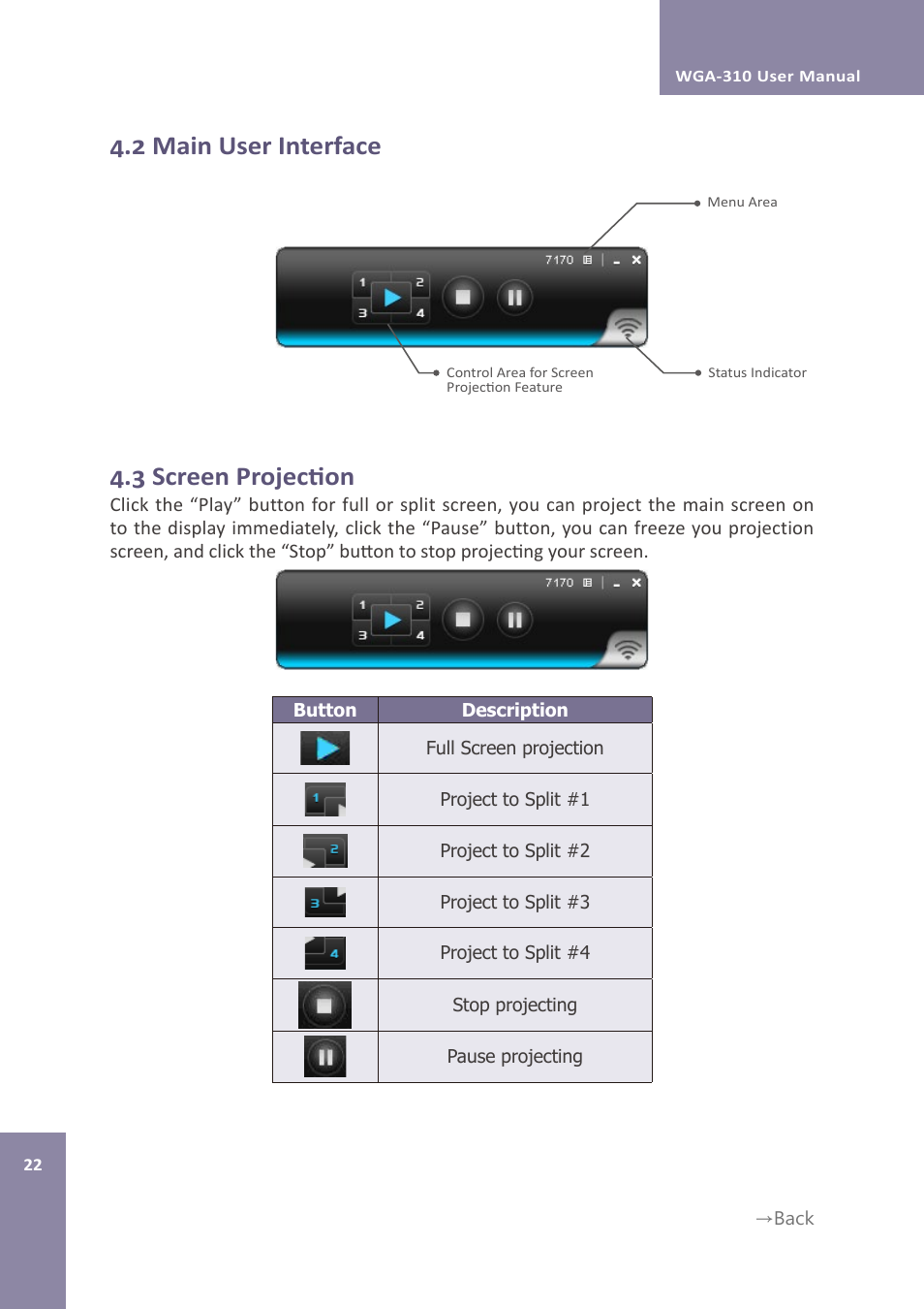 2 main user interface 4.3 screen projection | Awind WIGA / WGA-310 User's Manual User Manual | Page 22 / 34