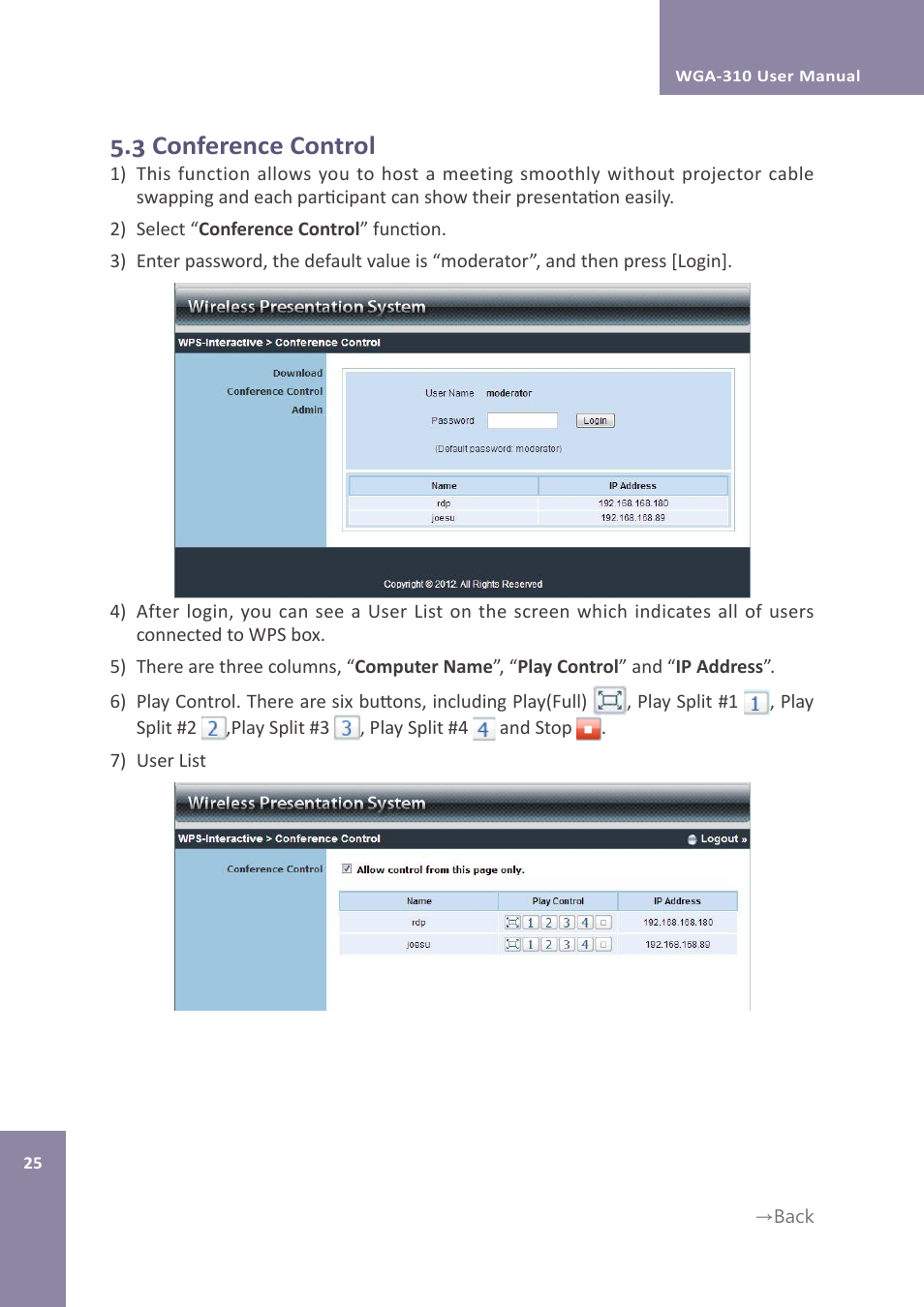 3 conference control | Awind WIGA / WGA-310 User's Manual User Manual | Page 25 / 34