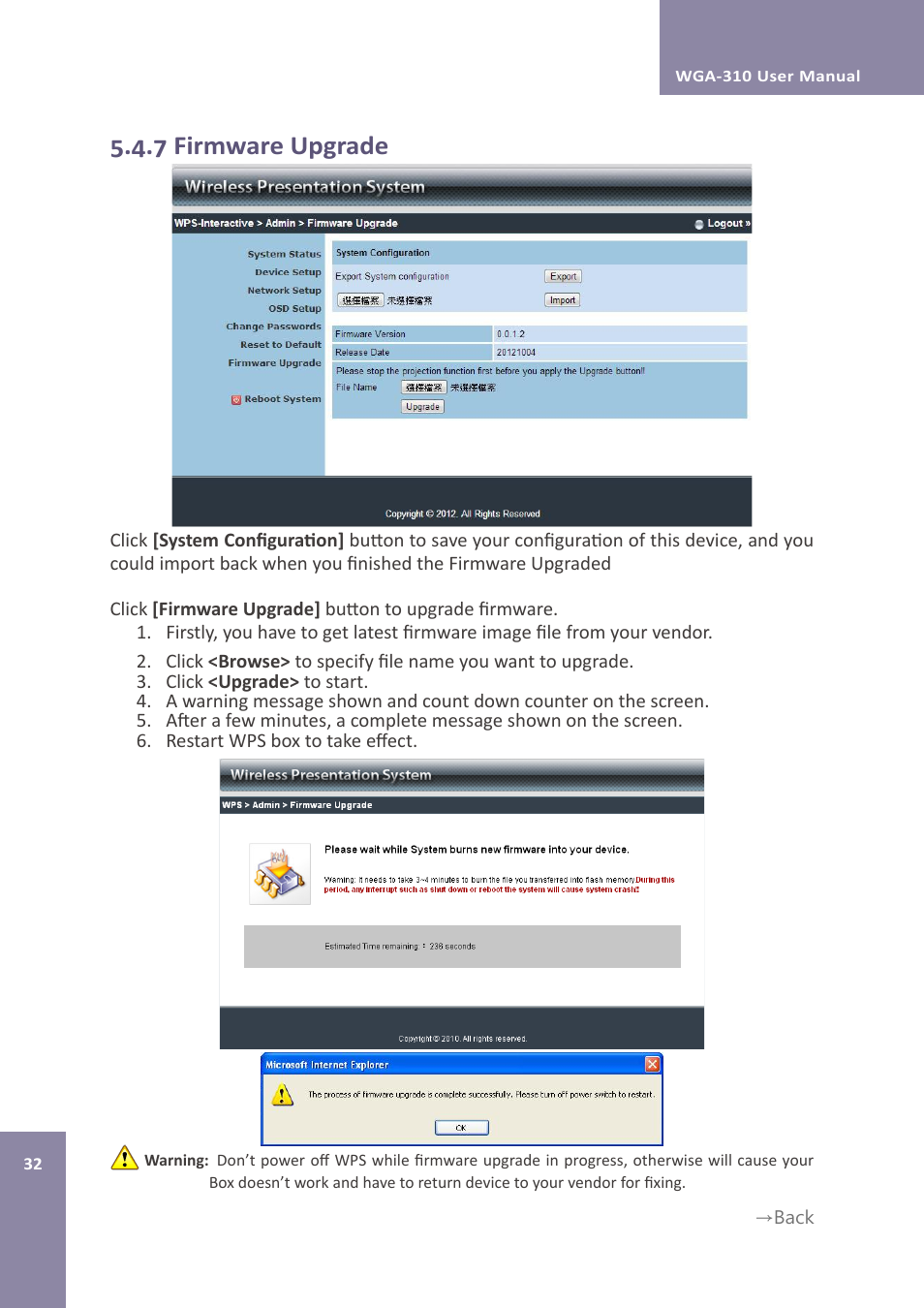 7 firmware upgrade | Awind WIGA / WGA-310 User's Manual User Manual | Page 32 / 34