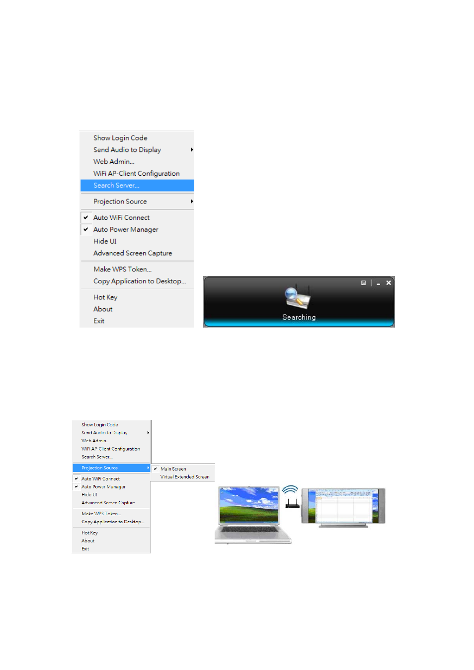 5 searching server, 6 projection source | Awind WIGA / WGA-210 User's Manual User Manual | Page 16 / 43