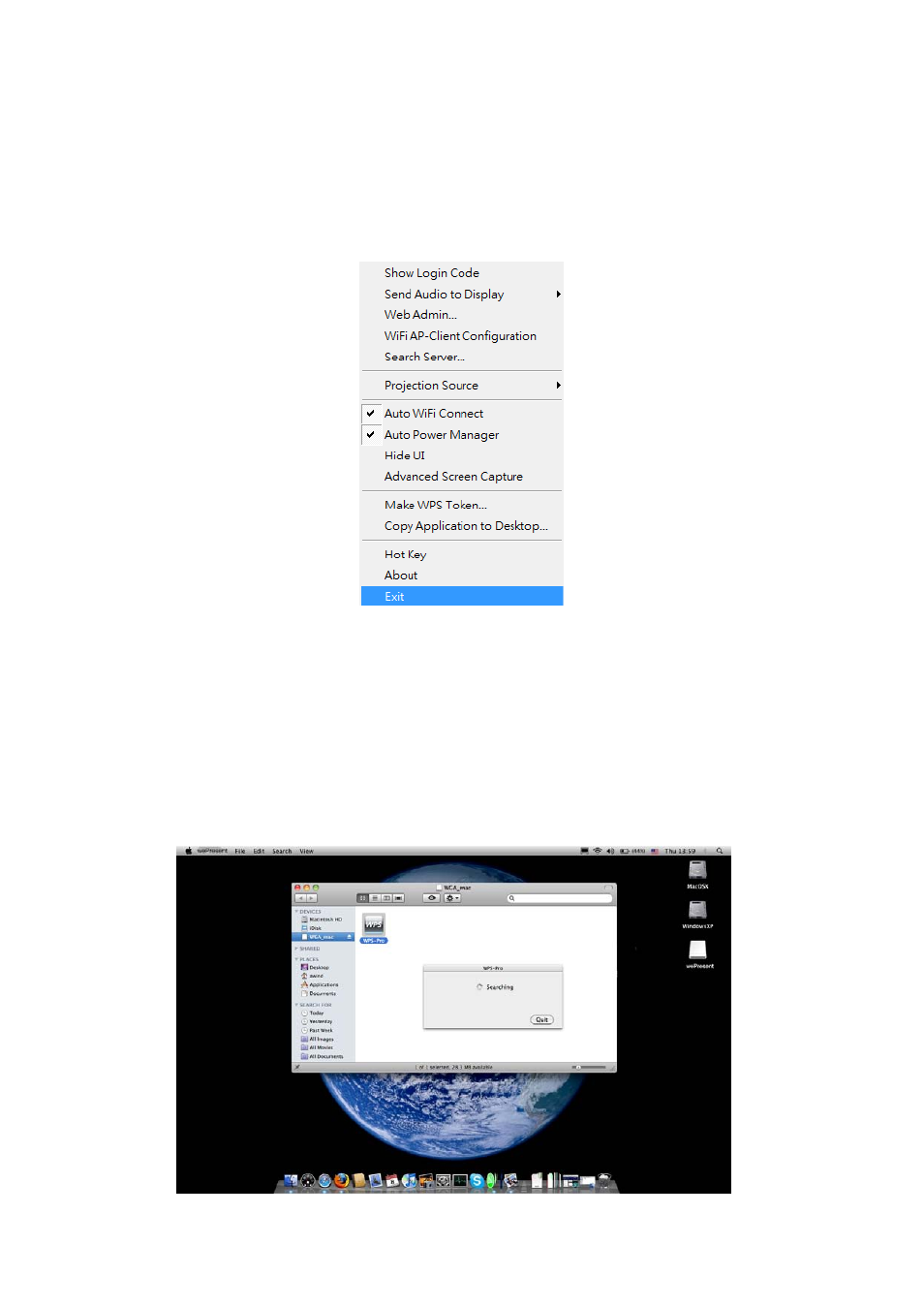 15 exit, Mac client utility, 1 launch application | Awind WIGA / WGA-210 User's Manual User Manual | Page 22 / 43