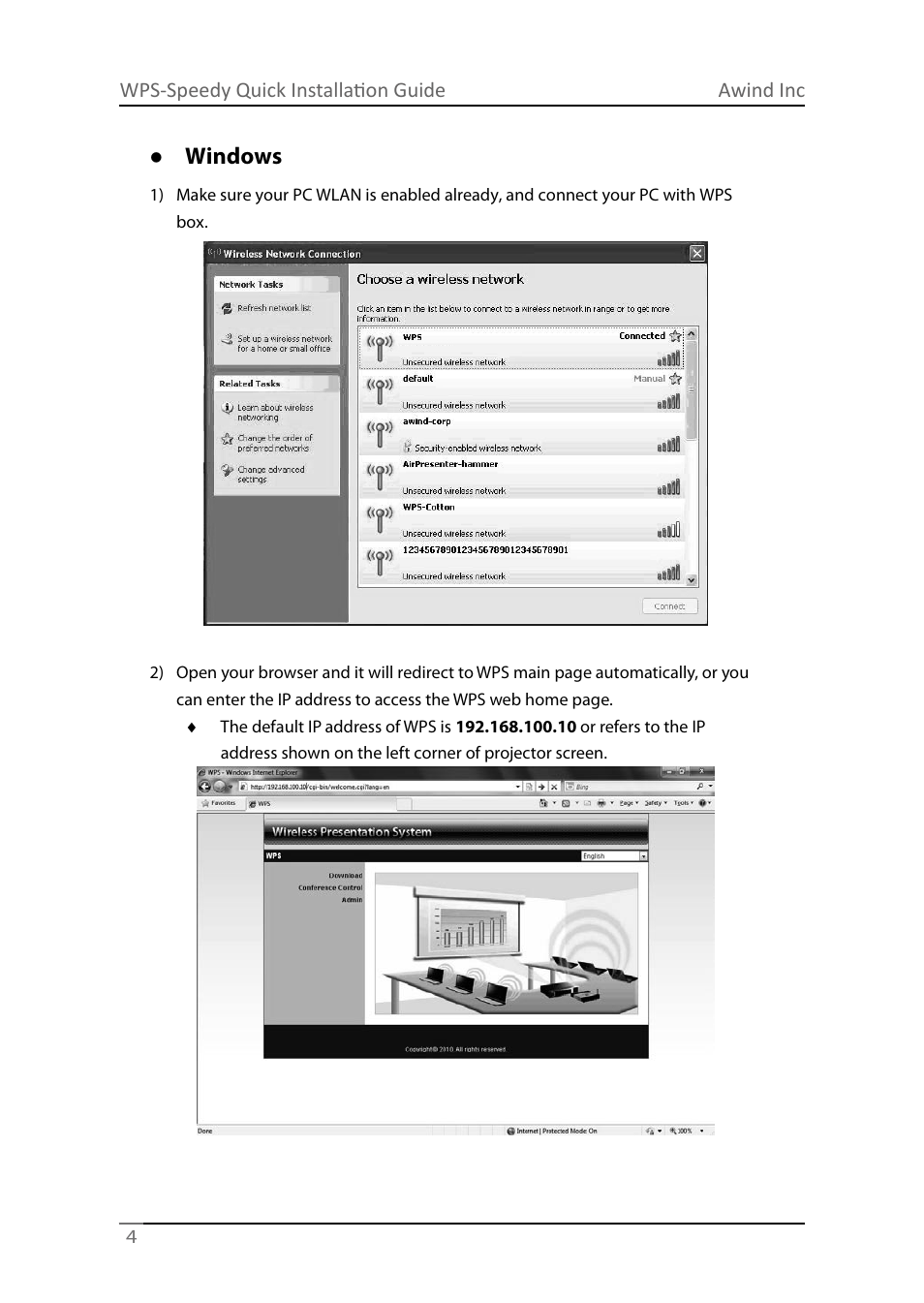 Windows | Awind WIGA / WGA-210 Quick Install Guide User Manual | Page 4 / 20