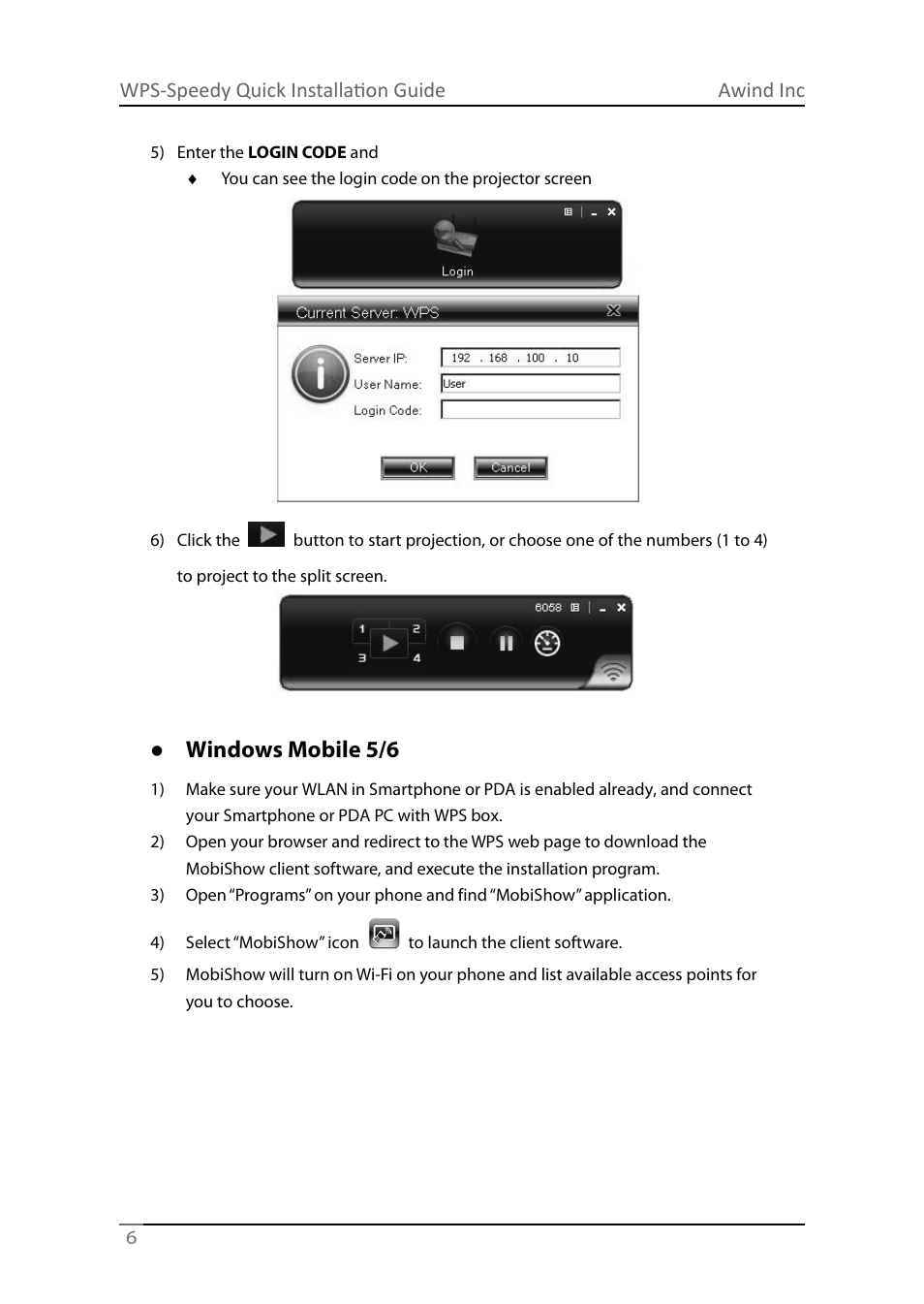 Windows mobile 5/6, Awind inc wps-speedy quick installation guide | Awind WIGA / WGA-210 Quick Install Guide User Manual | Page 6 / 20