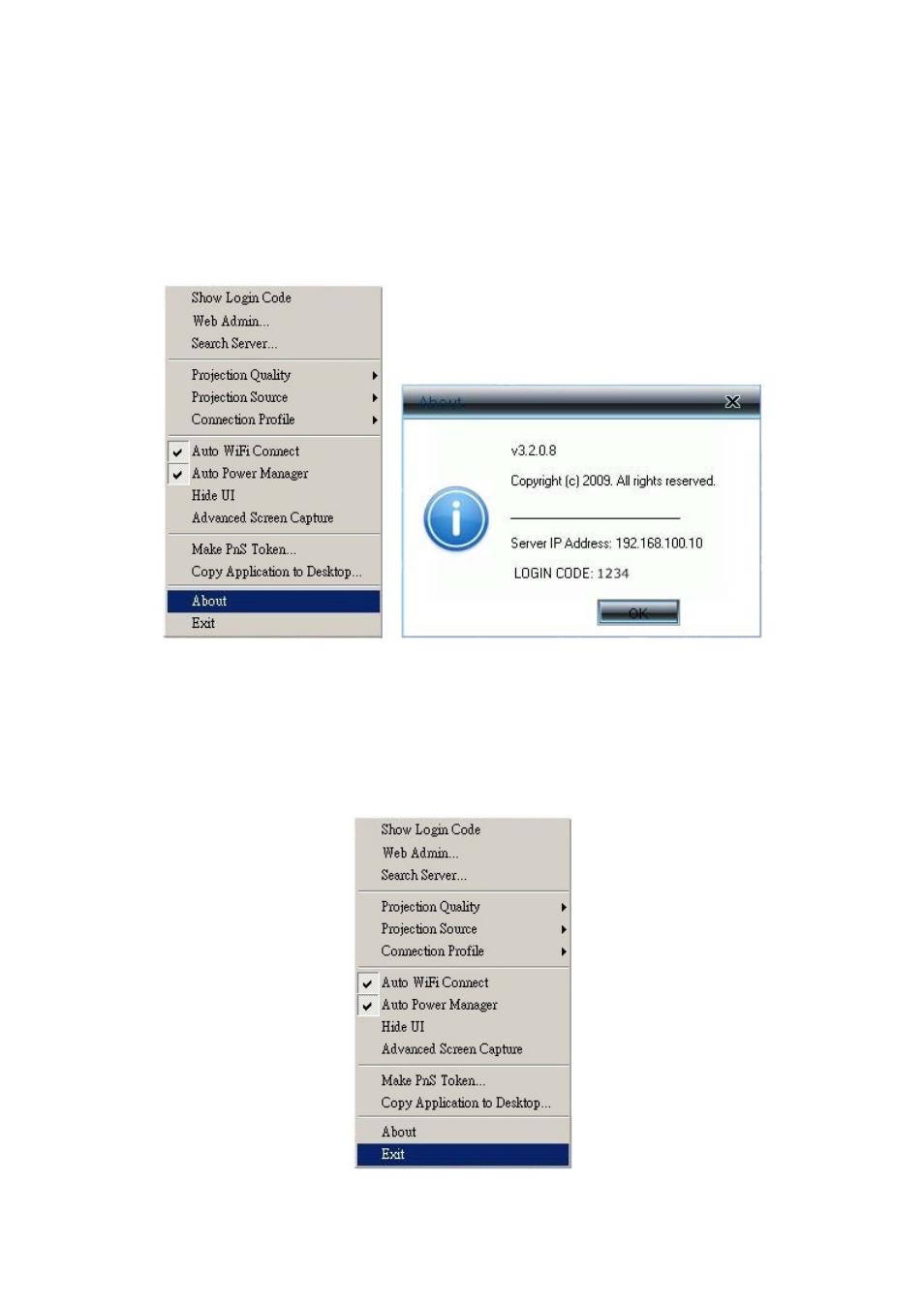13 about, 14 exit, About | Exit | Awind WIGA / WGA-110 User's Manual User Manual | Page 18 / 26