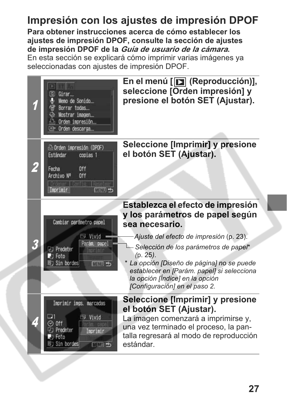 Impresión con los ajustes de impresión dpof | Canon Direct Print User Manual | Page 100 / 109