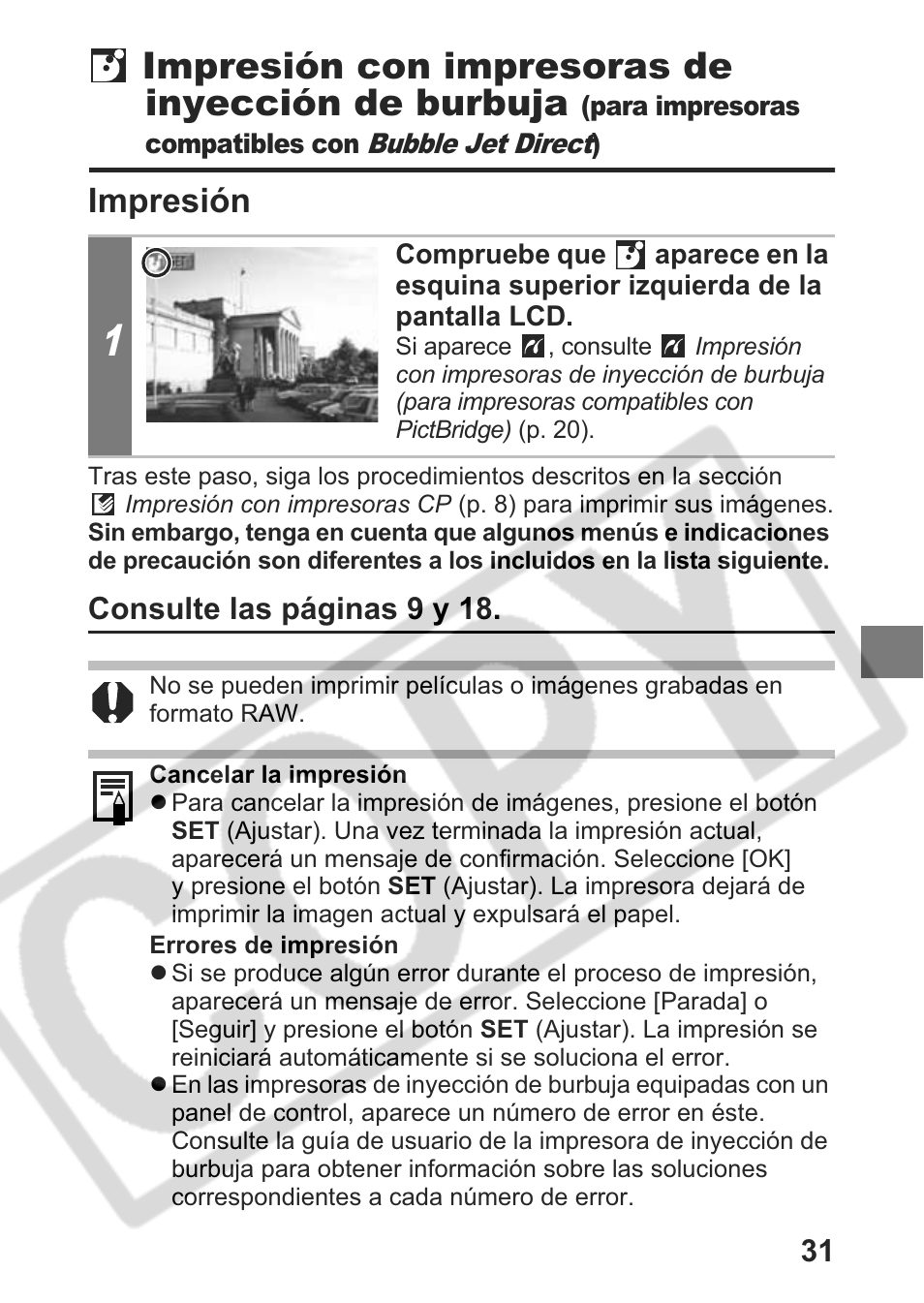 Impresión con impresoras de inyección de burbuja, Impresión | Canon Direct Print User Manual | Page 104 / 109