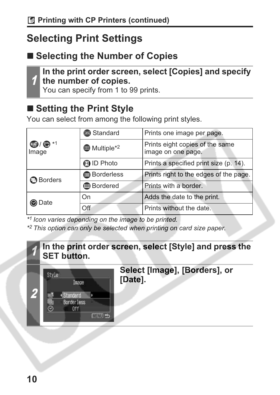 Selecting print settings | Canon Direct Print User Manual | Page 11 / 109