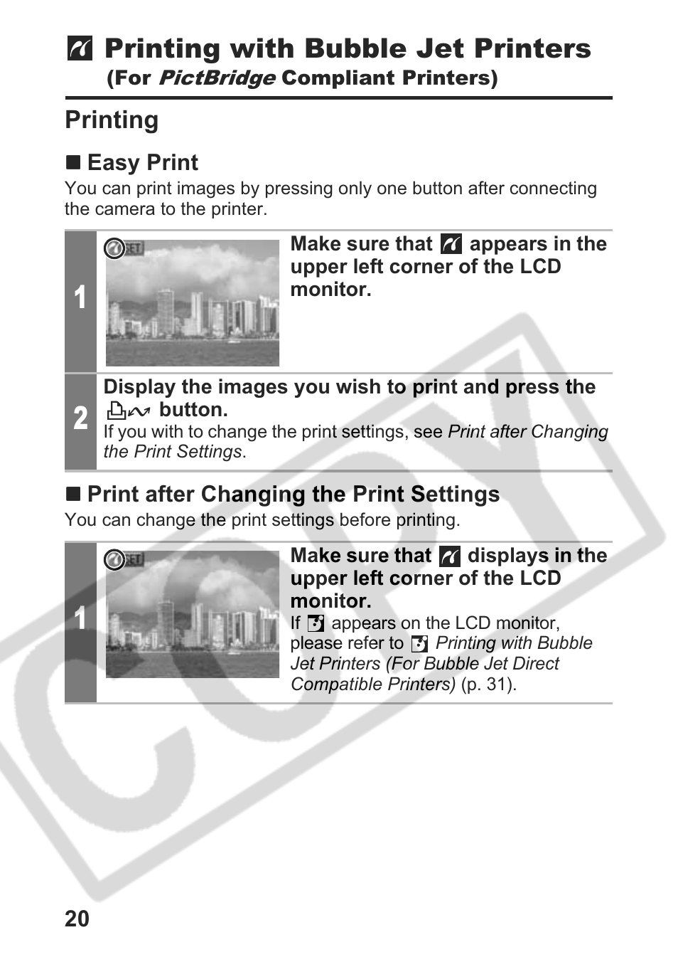 Printing with bubble jet printers, Printing | Canon Direct Print User Manual | Page 21 / 109