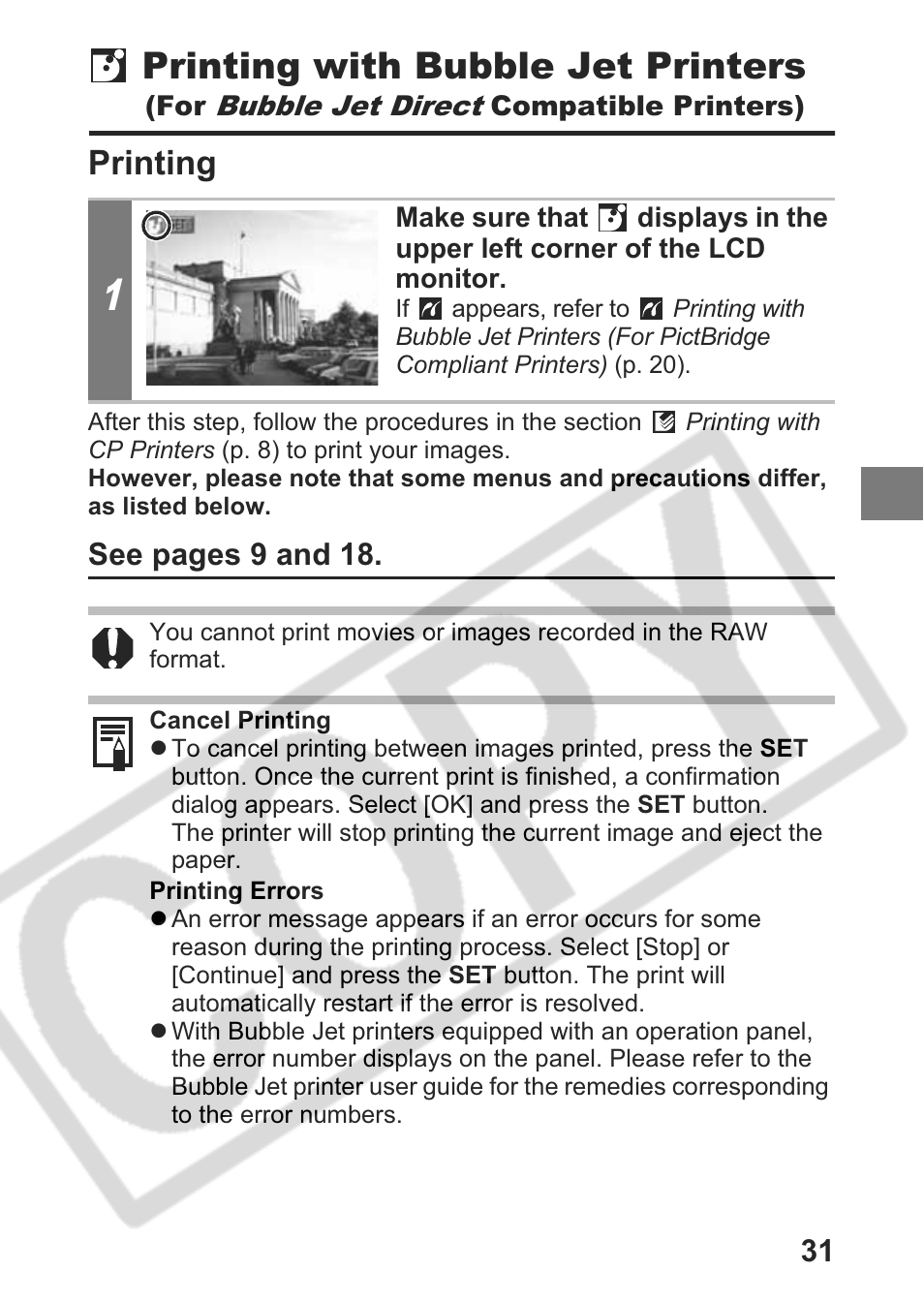 Printing with bubble jet printers, Printing | Canon Direct Print User Manual | Page 32 / 109