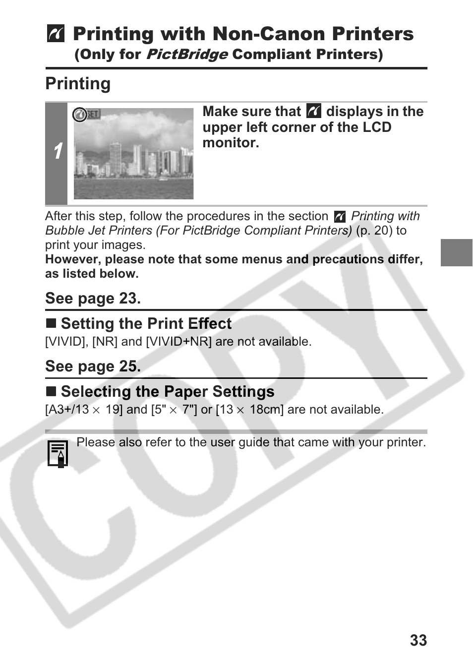 Printing with non-canon printers, Printing | Canon Direct Print User Manual | Page 34 / 109