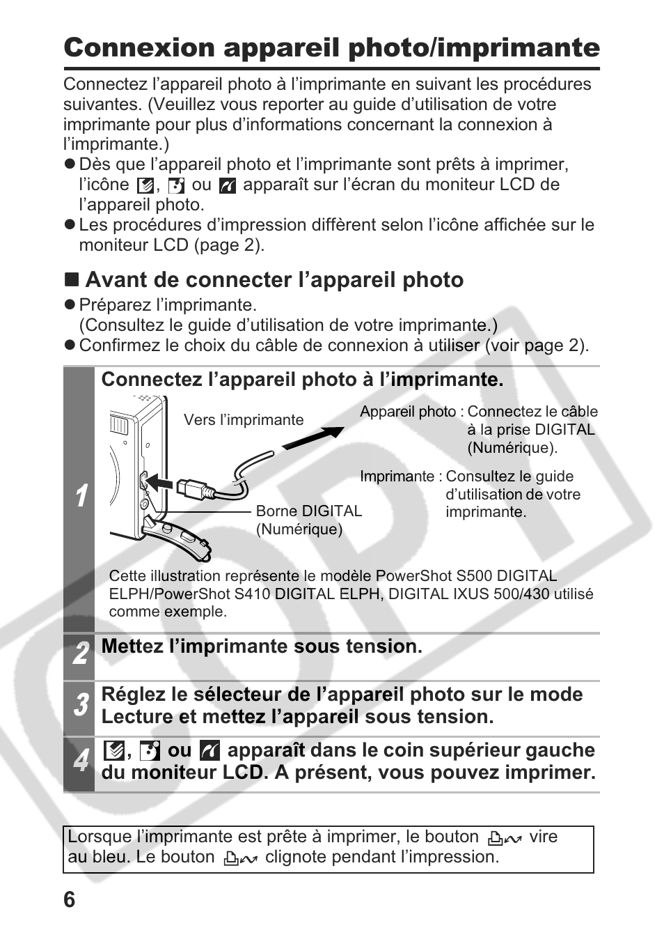 Connexion appareil photo/imprimante | Canon Direct Print User Manual | Page 43 / 109