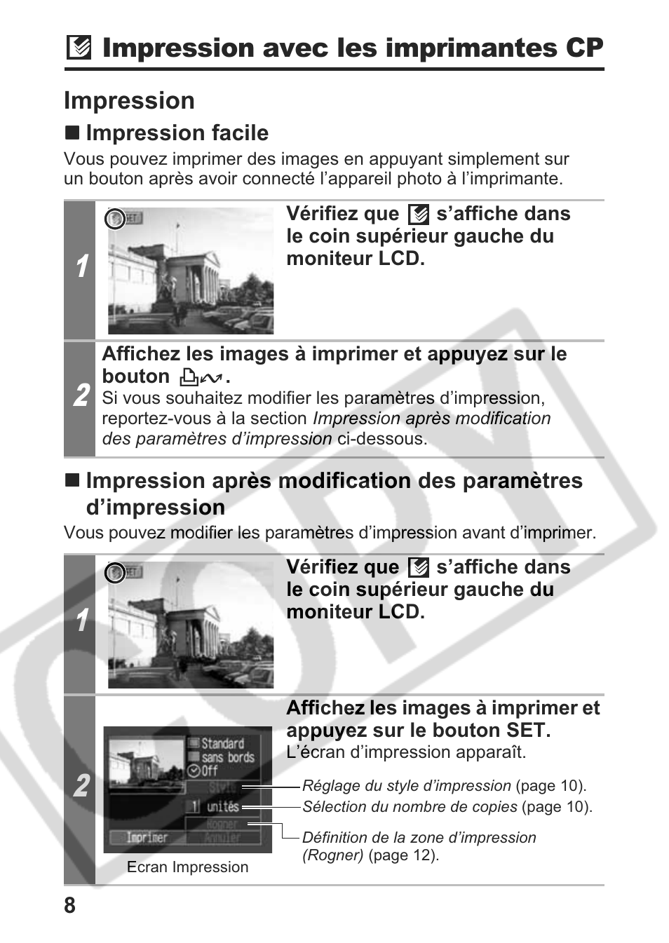 Impression avec les imprimantes cp | Canon Direct Print User Manual | Page 45 / 109