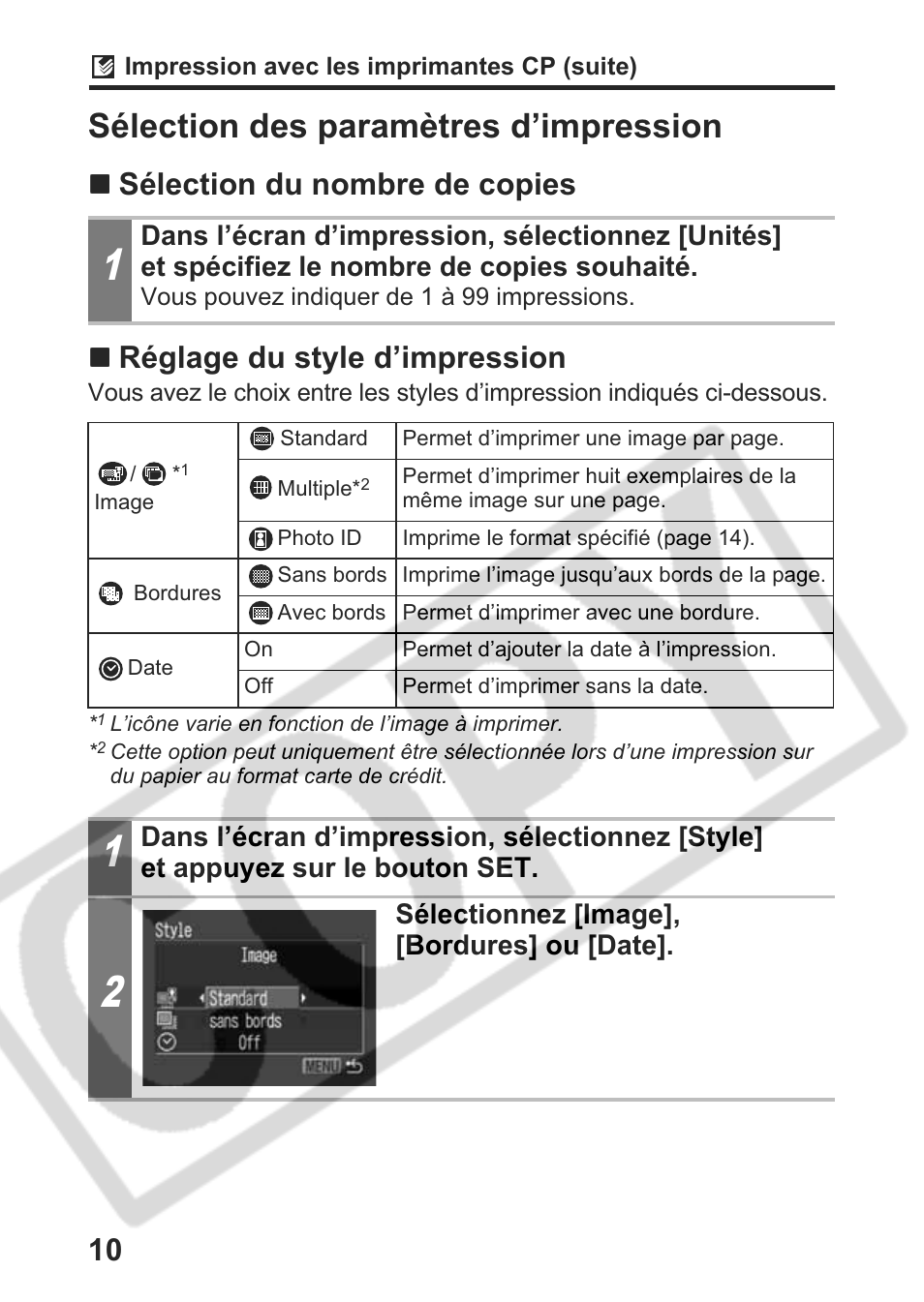 Sélection des paramètres d’impression | Canon Direct Print User Manual | Page 47 / 109