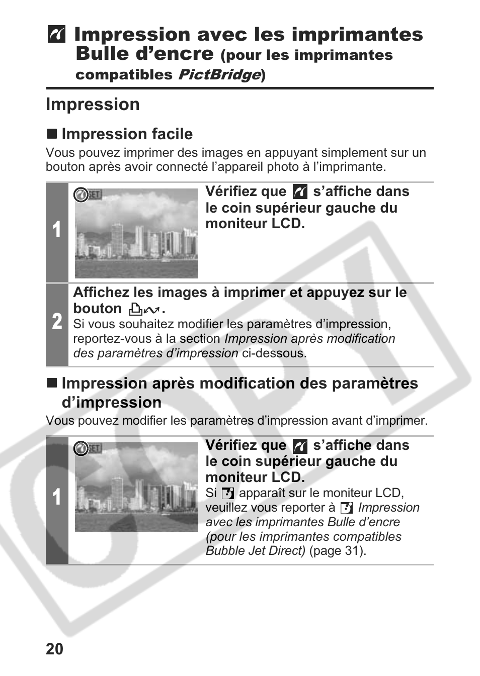 Impression avec les imprimantes bulle d’encre, Impression | Canon Direct Print User Manual | Page 57 / 109