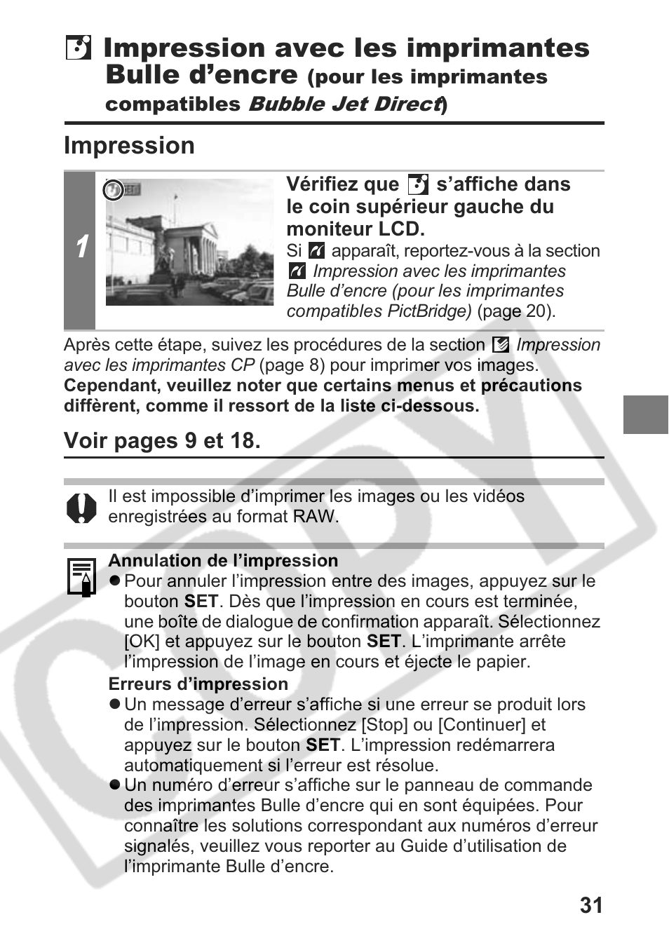 Impression avec les imprimantes bulle d’encre, Impression | Canon Direct Print User Manual | Page 68 / 109