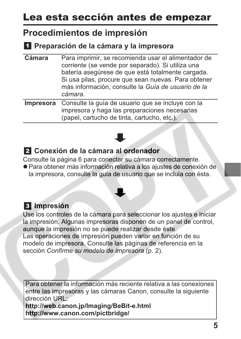 Lea esta sección antes de empezar, Procedimientos de impresión | Canon Direct Print User Manual | Page 78 / 109