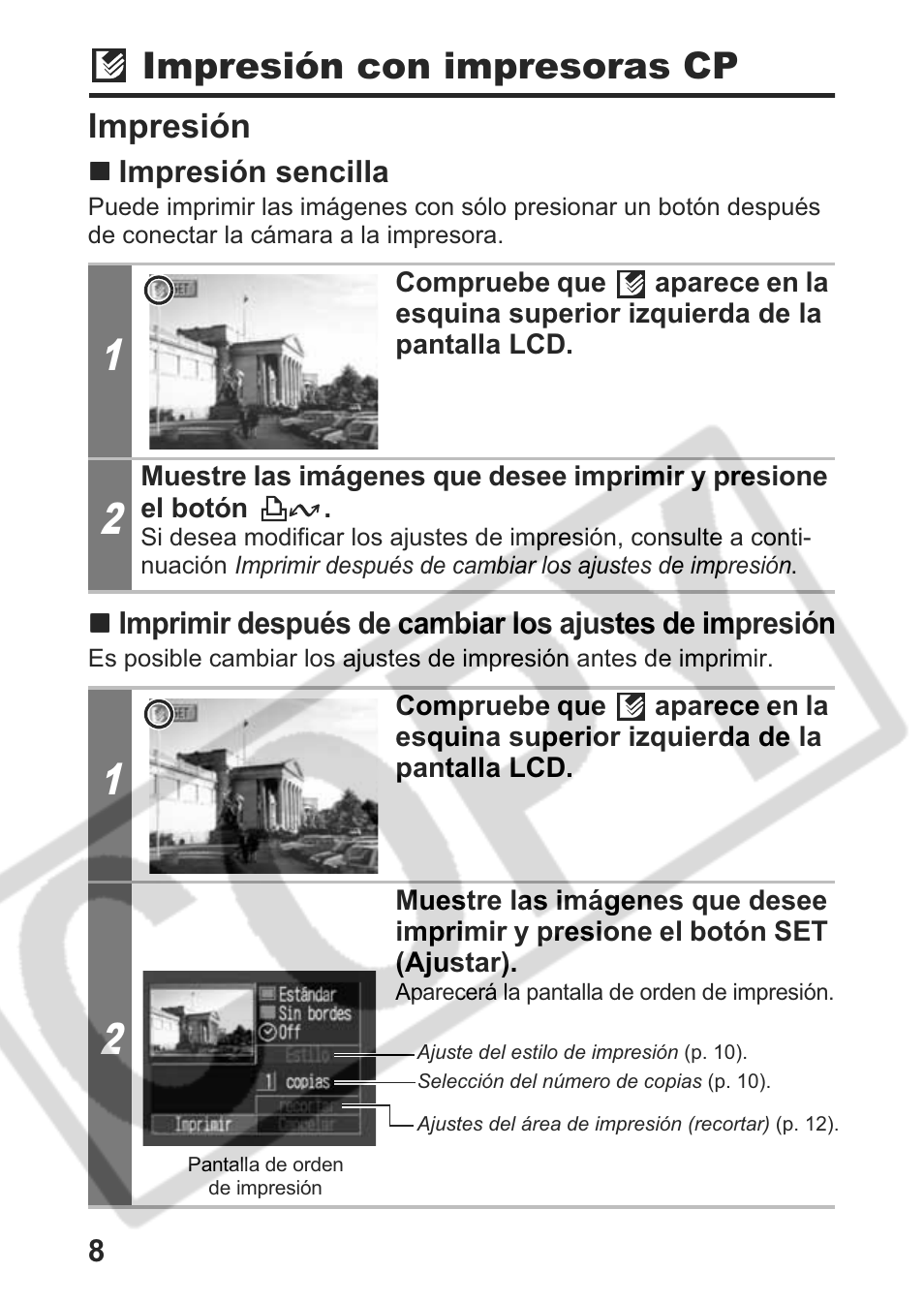 Impresión con impresoras cp, Impresión | Canon Direct Print User Manual | Page 81 / 109