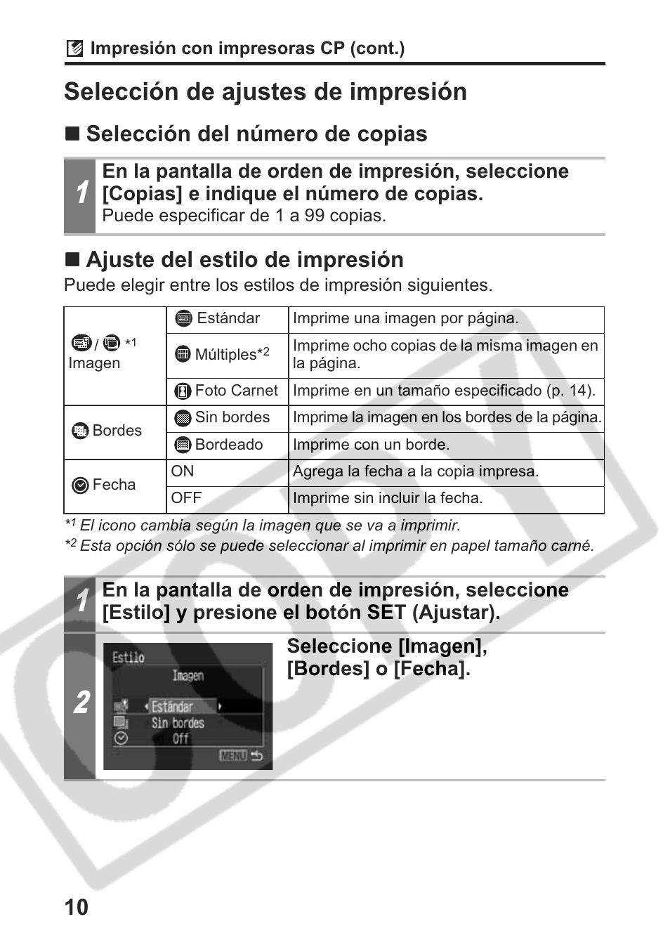 Selección de ajustes de impresión | Canon Direct Print User Manual | Page 83 / 109