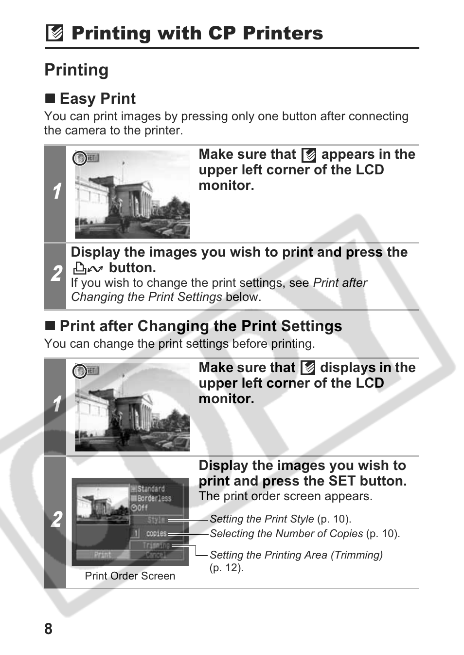 Printing with cp printers | Canon Direct Print User Manual | Page 9 / 109