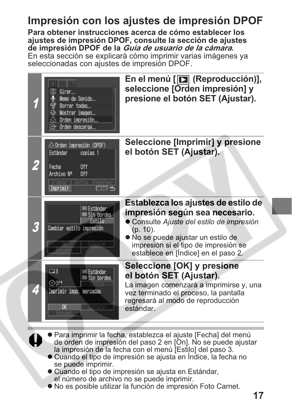 Impresión con los ajustes de impresión dpof | Canon Direct Print User Manual | Page 90 / 109