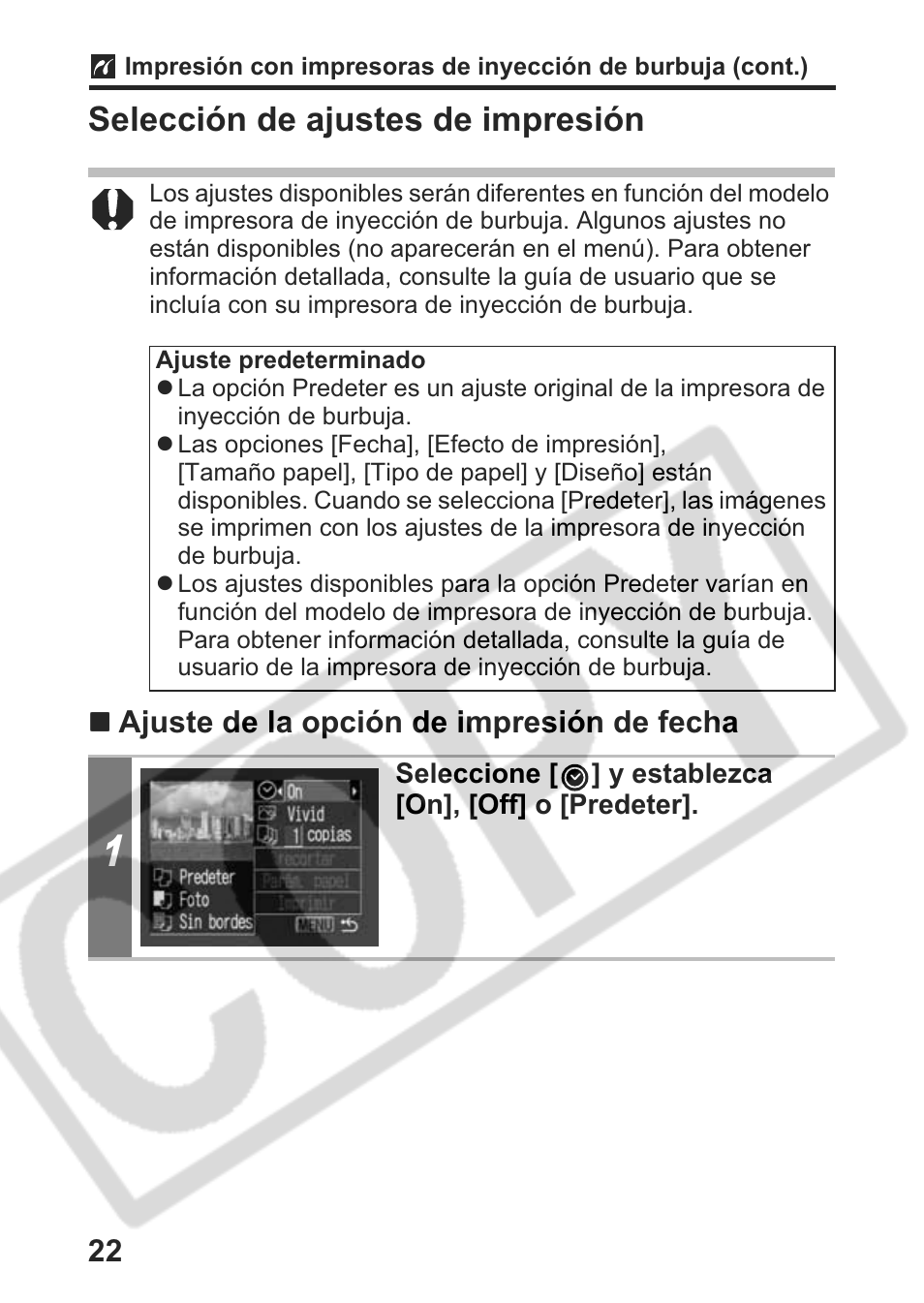 Selección de ajustes de impresión | Canon Direct Print User Manual | Page 95 / 109