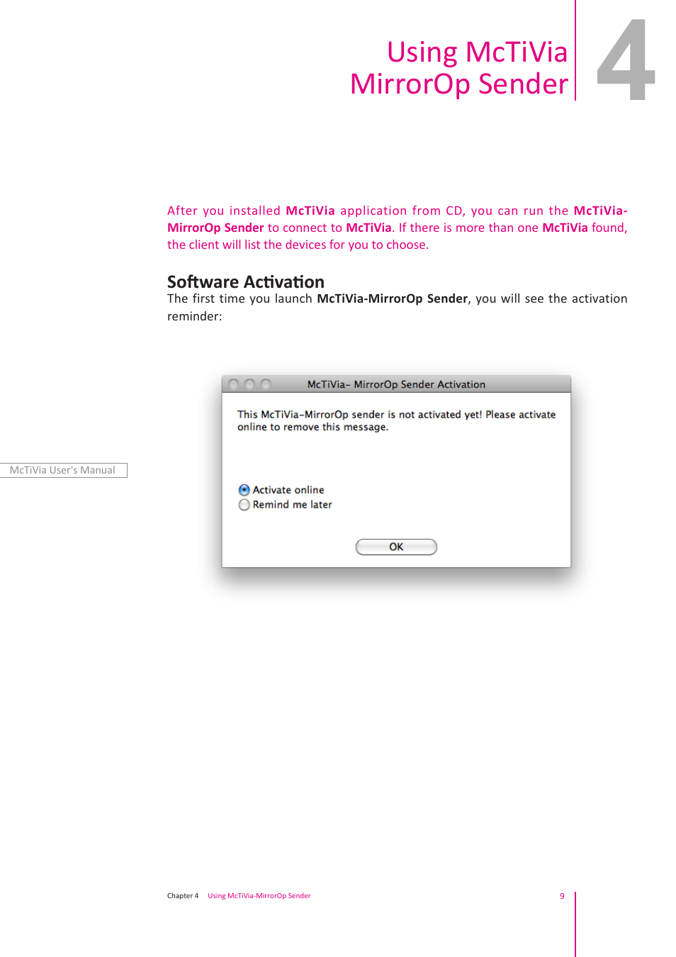 Using mctivia mirrorop sender | Awind McTiVia User's Manual User Manual | Page 10 / 41