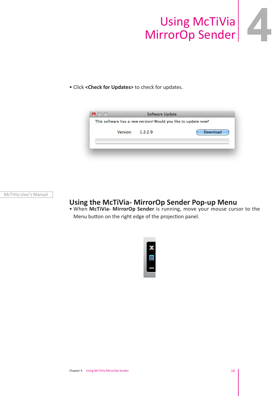 Using mctivia mirrorop sender | Awind McTiVia User's Manual User Manual | Page 15 / 41