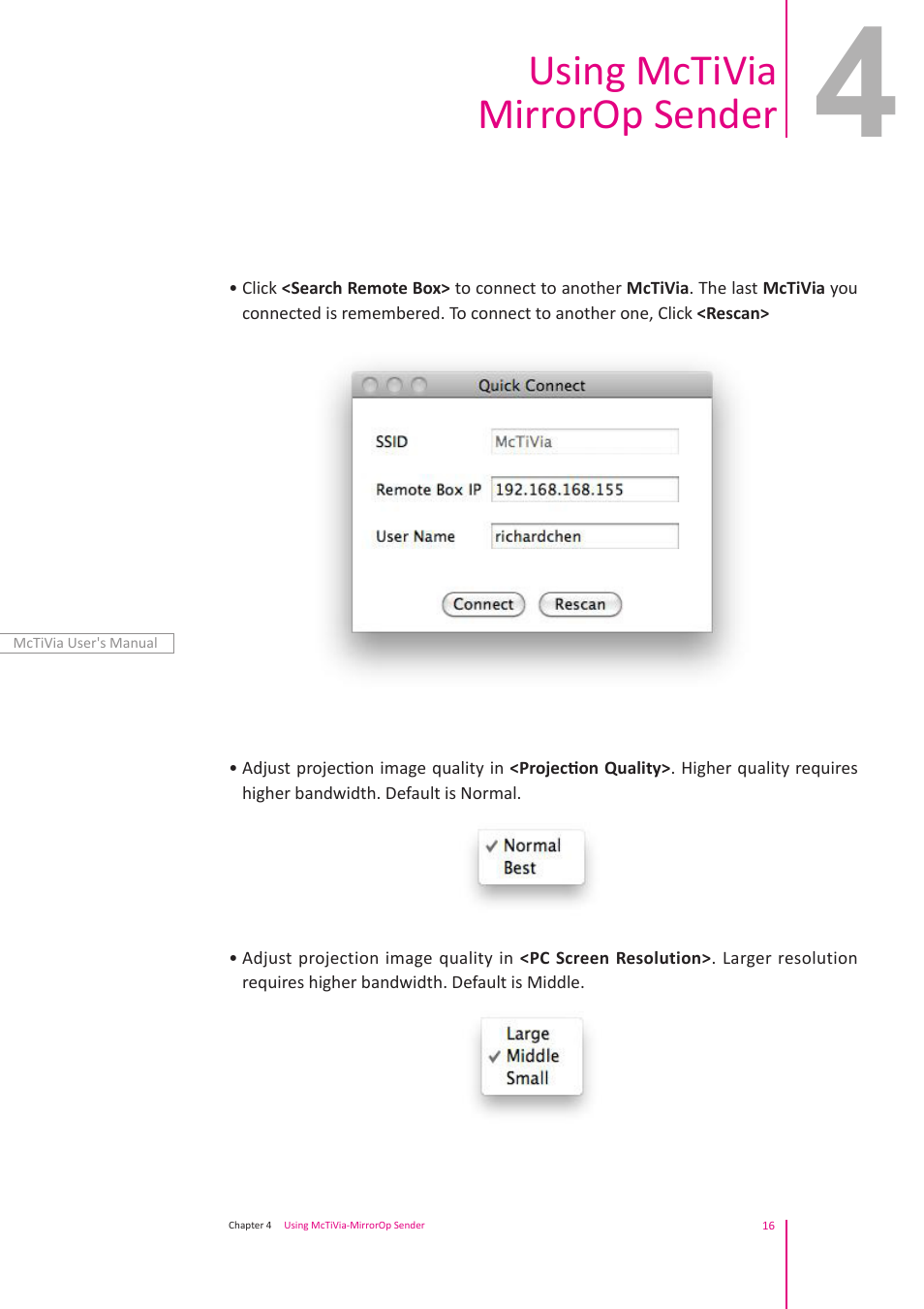 Using mctivia mirrorop sender | Awind McTiVia User's Manual User Manual | Page 17 / 41