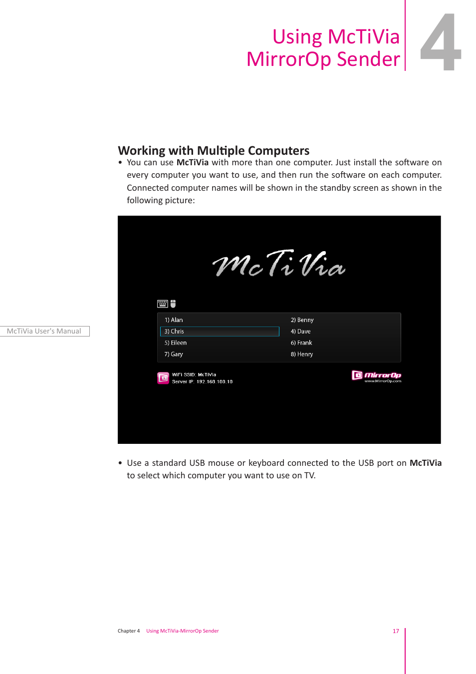 Using mctivia mirrorop sender | Awind McTiVia User's Manual User Manual | Page 18 / 41