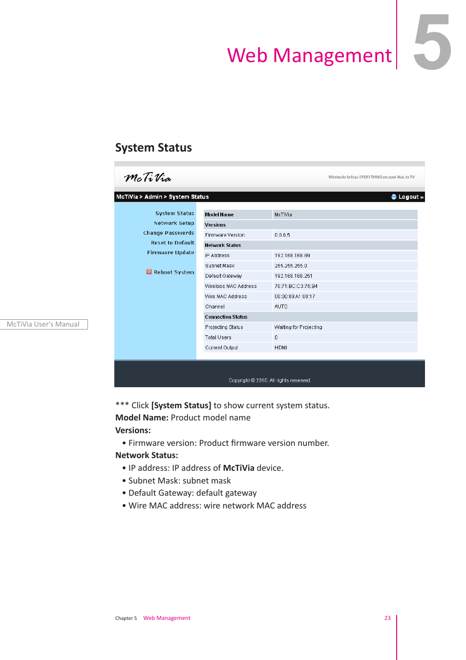 Web management | Awind McTiVia User's Manual User Manual | Page 24 / 41