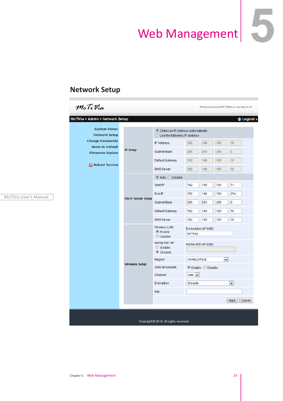 Web management | Awind McTiVia User's Manual User Manual | Page 25 / 41