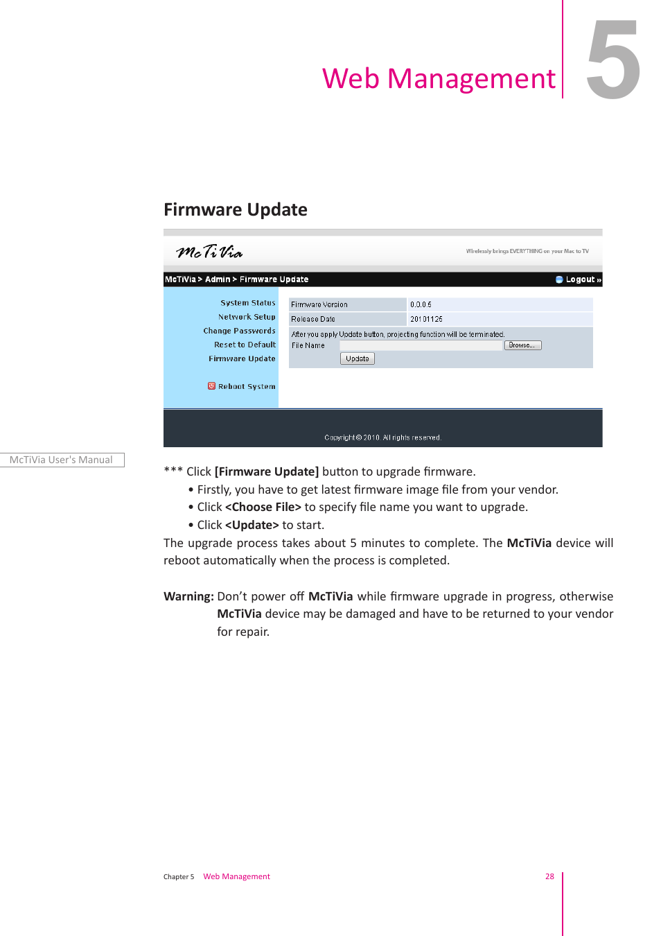 Web management | Awind McTiVia User's Manual User Manual | Page 29 / 41