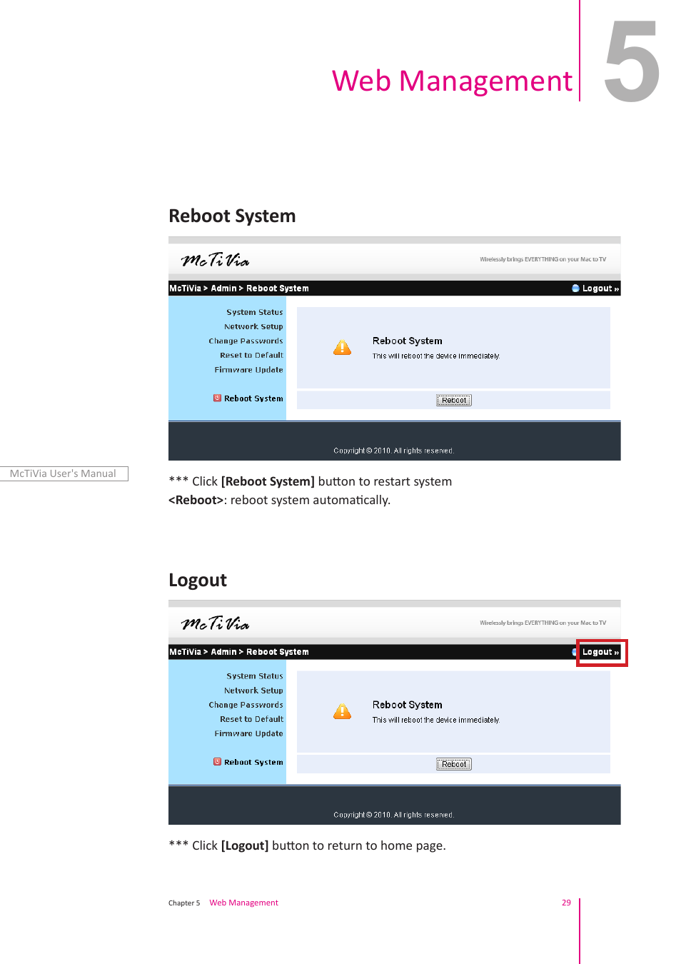 Web management | Awind McTiVia User's Manual User Manual | Page 30 / 41