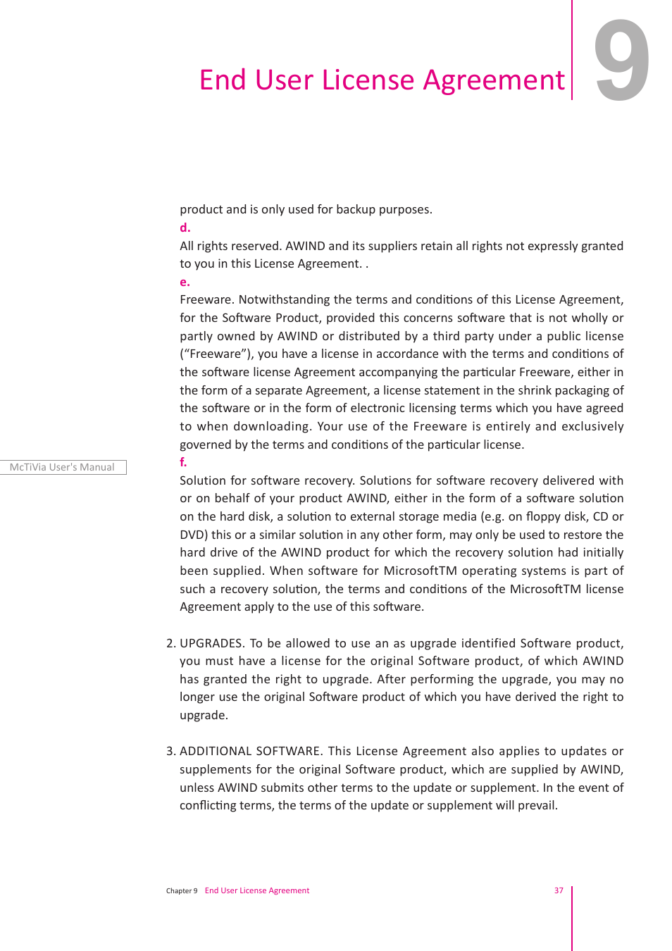 End user license agreement | Awind McTiVia User's Manual User Manual | Page 38 / 41