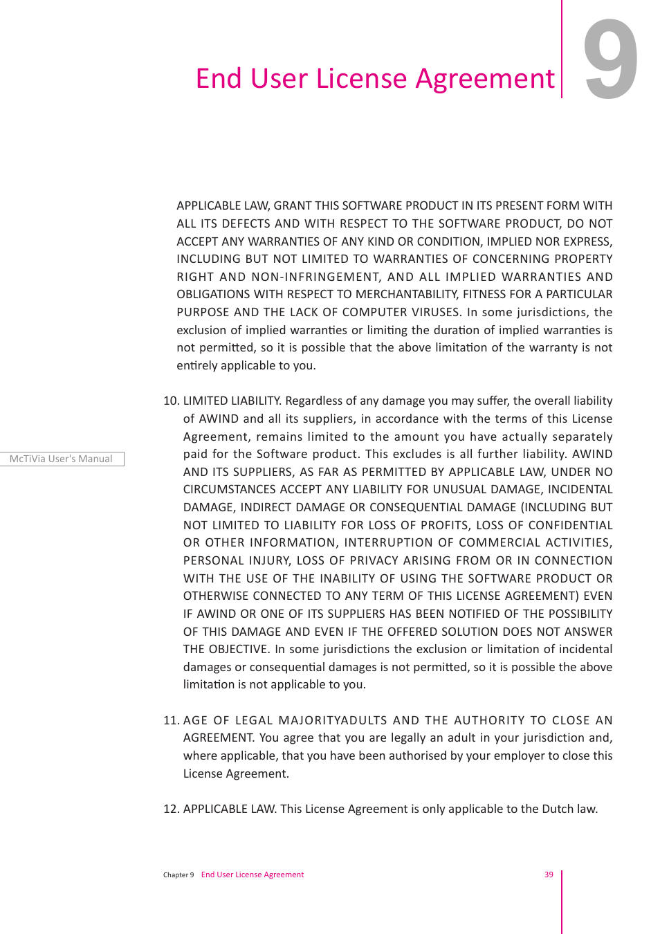 End user license agreement | Awind McTiVia User's Manual User Manual | Page 40 / 41