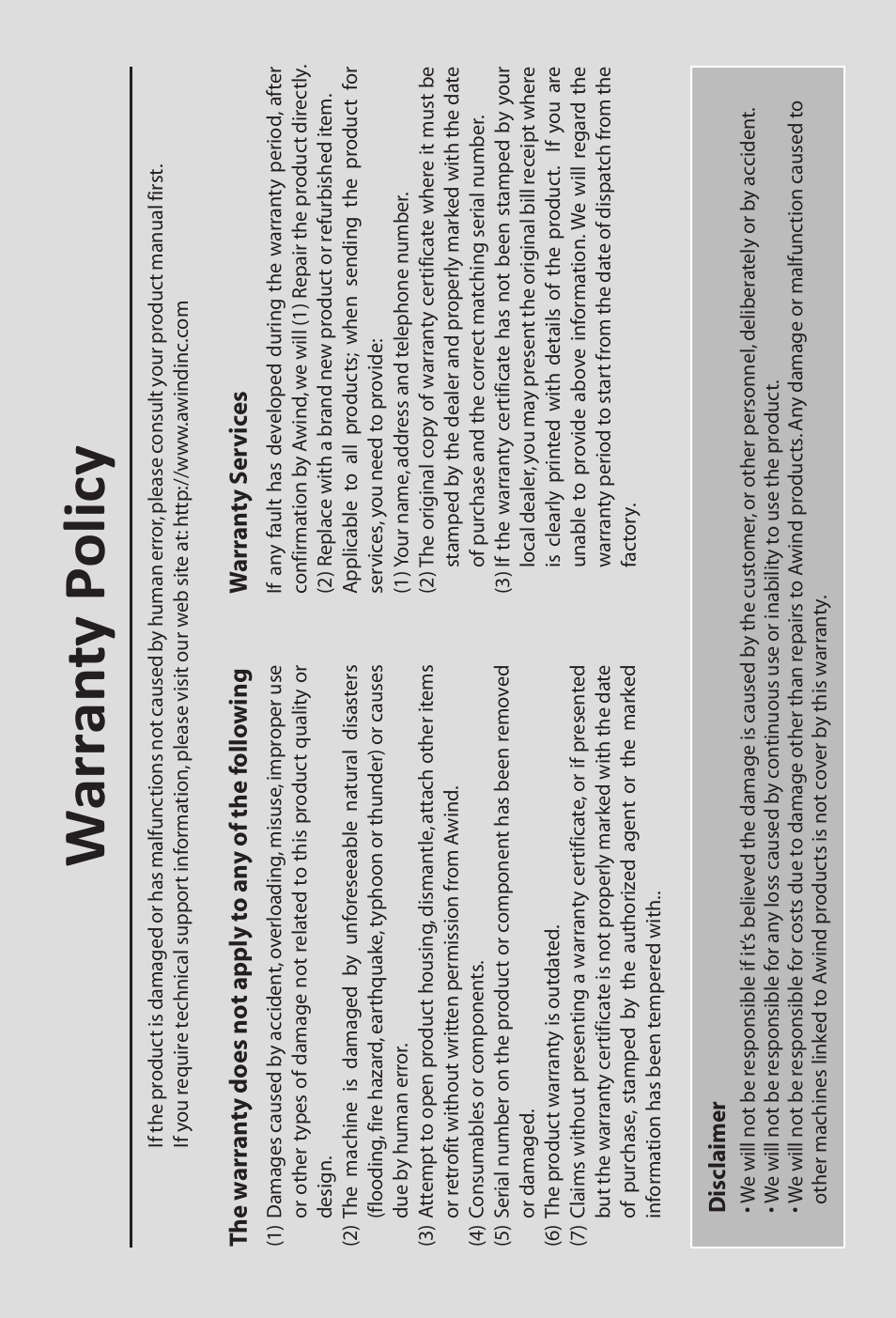 Warranty policy, War ran ty s er vic es | Awind McTiVia Quick Install Guide User Manual | Page 7 / 8