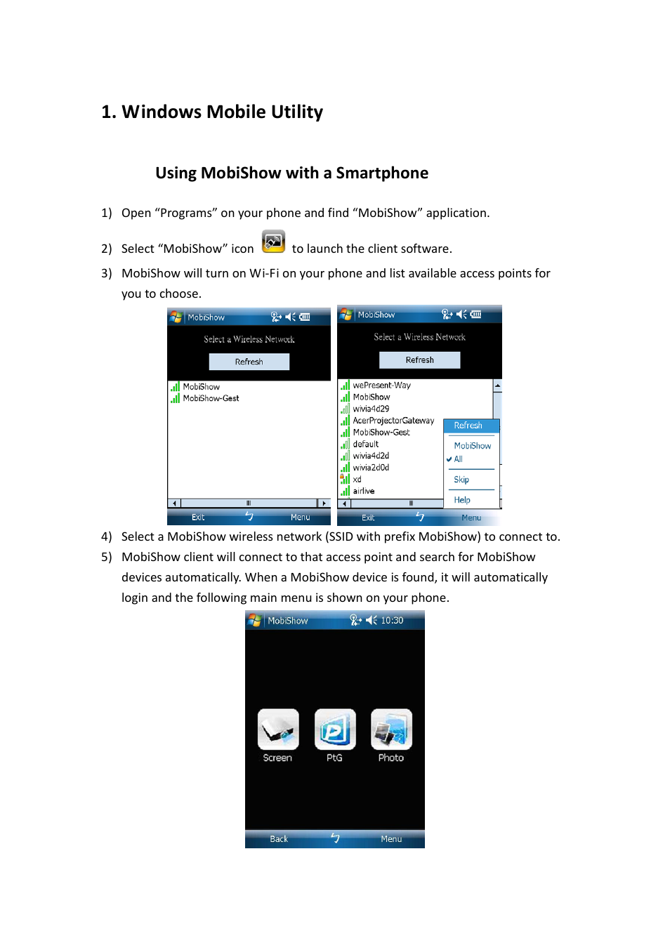 Awind MobiShow User's Manual for Windows Mobile User Manual | 4 pages