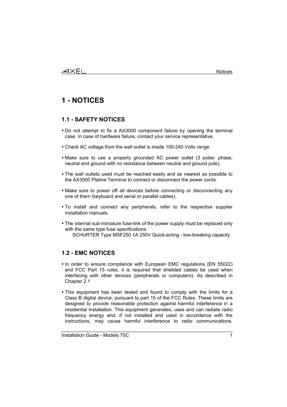1 - notices | Axel AX3000 75C Installation Guide User Manual | Page 5 / 25