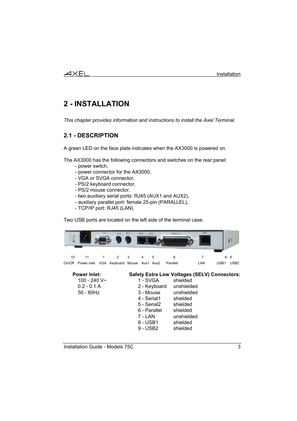 2 - installation, 1 - description | Axel AX3000 75C Installation Guide User Manual | Page 7 / 25